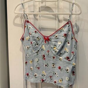 GAP x Doen Light Blue Floral Camisole with Red Trim